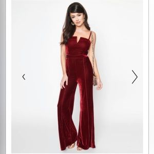 Unique Vintage Burgundy Velvet Jumpsuit